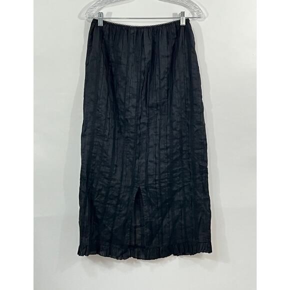 DOEN Sz M Medium Black Ramie Pintuck Renaud Ramie Skirt - Picture 7 of 9